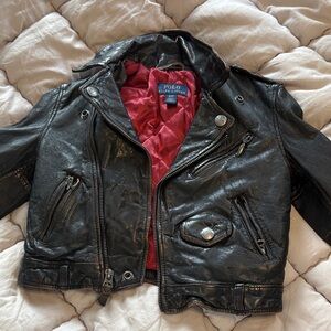 Polo Black Leather Jacket with Red Lining